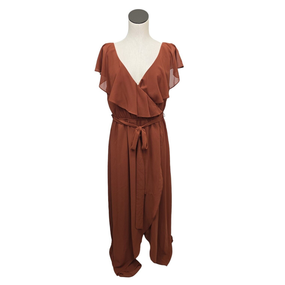 NWT Baltic Born Katya Rust Orange Ruffle Chiffon Maxi Dress Womens Size XL